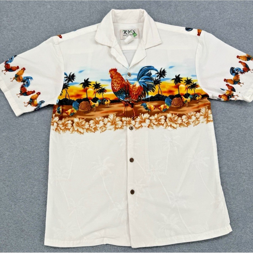 Hawaiian Shirt Made in Hawaii KY's Cotton Aloha‎ Island Rooster Print